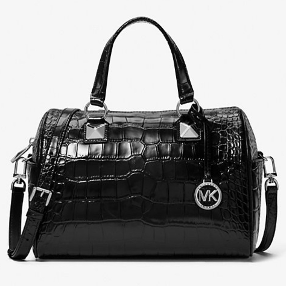 Michael Kors Grayson Medium Crocodile Embossed Leather Satchel
Black 
NWT